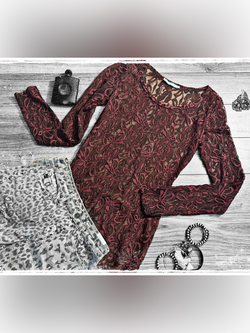 Maurices Wine Lace Semi-Sheer Long Sleeve Top